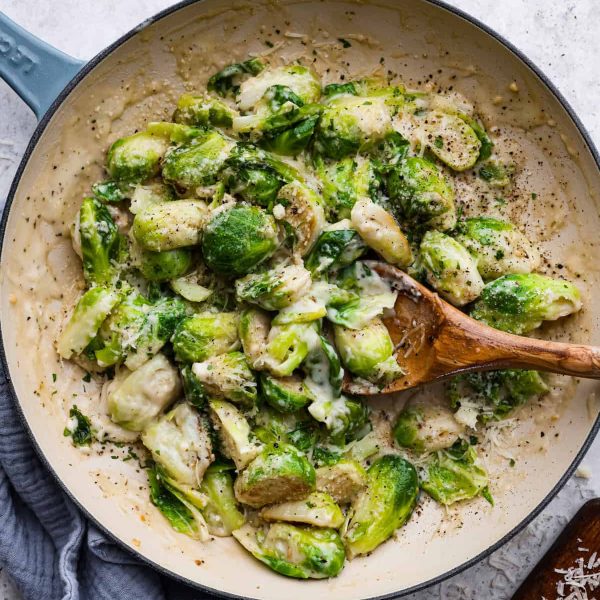 Creamy Parmesan Garlic Brussels Sprouts Recipe